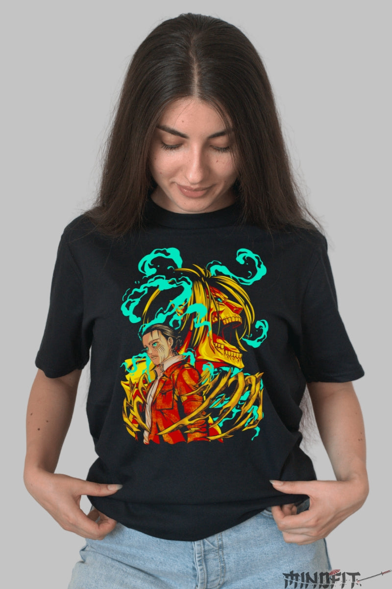Tricou Anime Attack on Titan - Eren si Titanul Primordial Dama Negru
