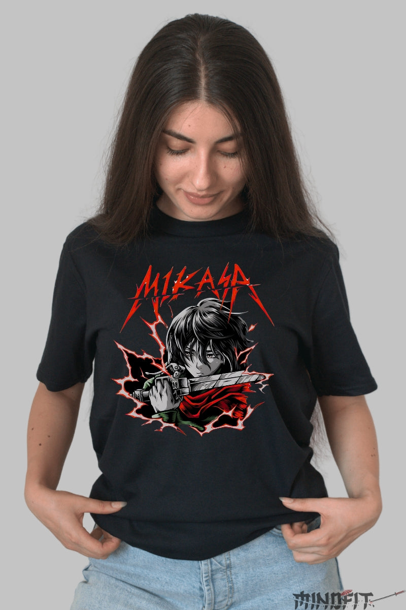 Tricou Anime Attack on Titan - Mikasa Lama Fulgeratoare Dama Negru