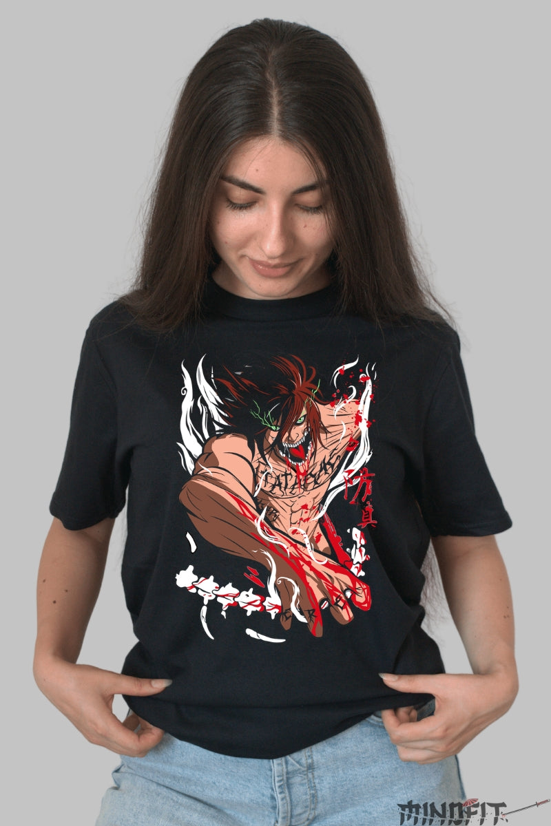 Tricou Anime Attack Titan - Eren Forta Primordiala Dama Negru