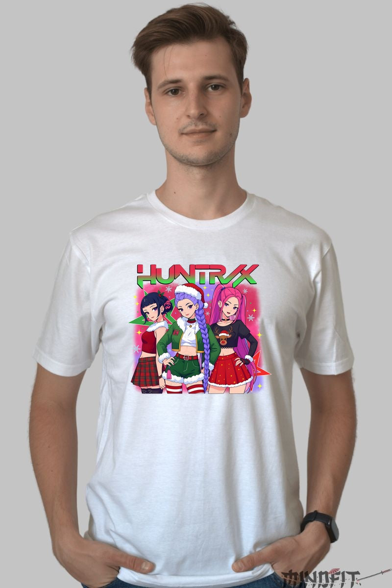 Tricou Anime De Craciun - Huntrax Girls Festive Squad barbat alb