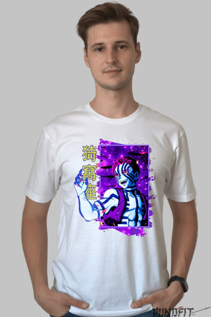 Tricou Anime Demon Slayer - Akaza Demon Form Aura barbat alb