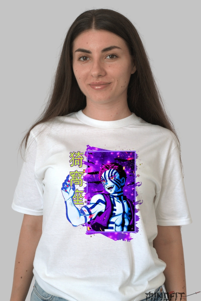 Tricou Anime Demon Slayer - Akaza Demon Form Aura dama alb