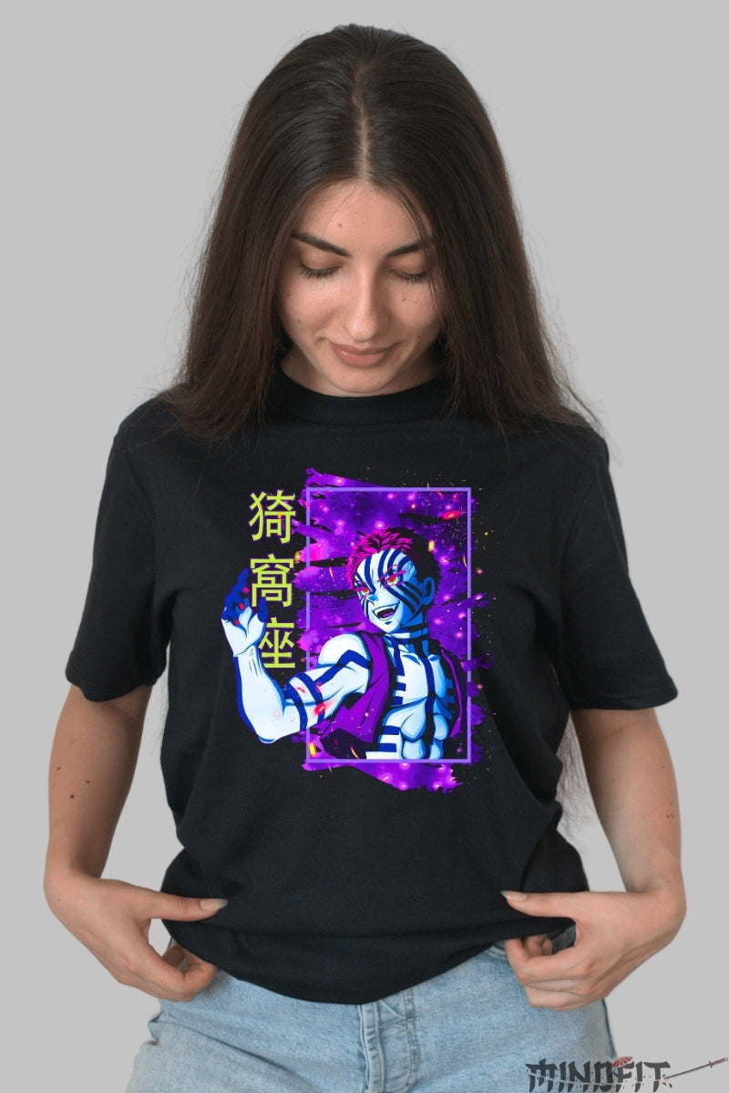 Tricou Anime Demon Slayer - Akaza Demon Form Aura dama negru