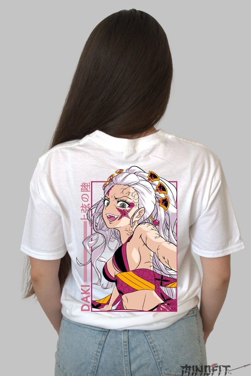 Tricou Anime Demon Slayer - Daki Art Infernal Dama alb