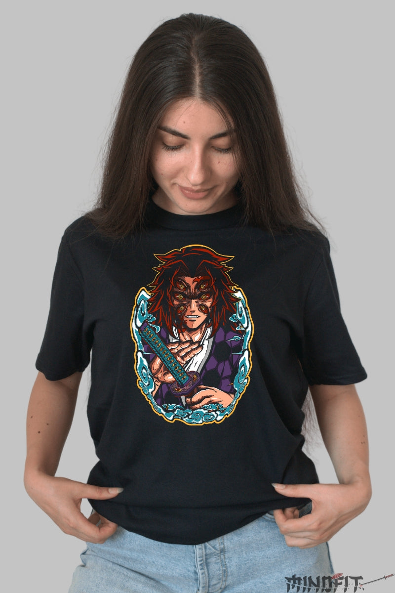 Tricou Anime Demon Slayer - Giyu Forta Respiratiei Apa Dama Negru