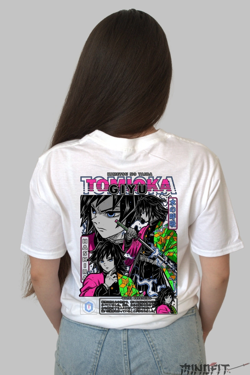 Tricou Anime Demon Slayer - Giyu Hashira Fight Dama alb