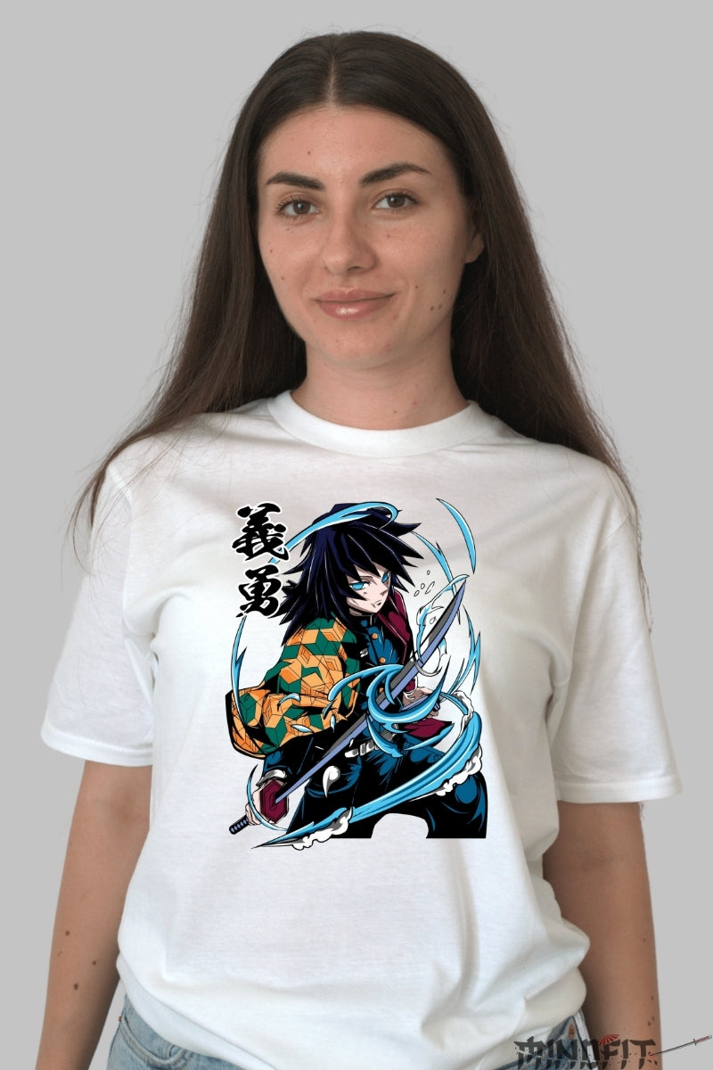 Tricou Anime Demon Slayer - Giyu Tomioka Water Hashira dama alb
