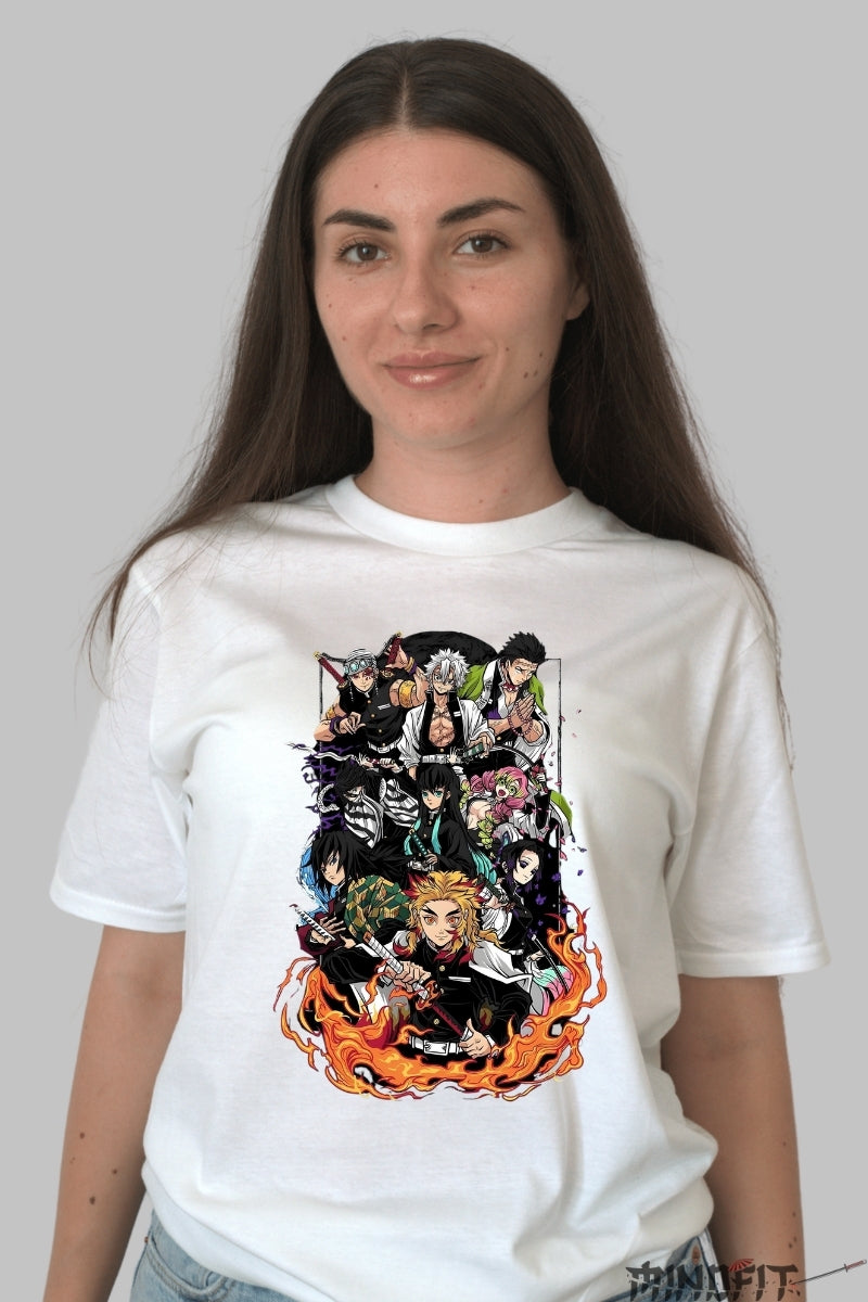 Tricou Anime Demon Slayer - Hashira Flame Power dama alb
