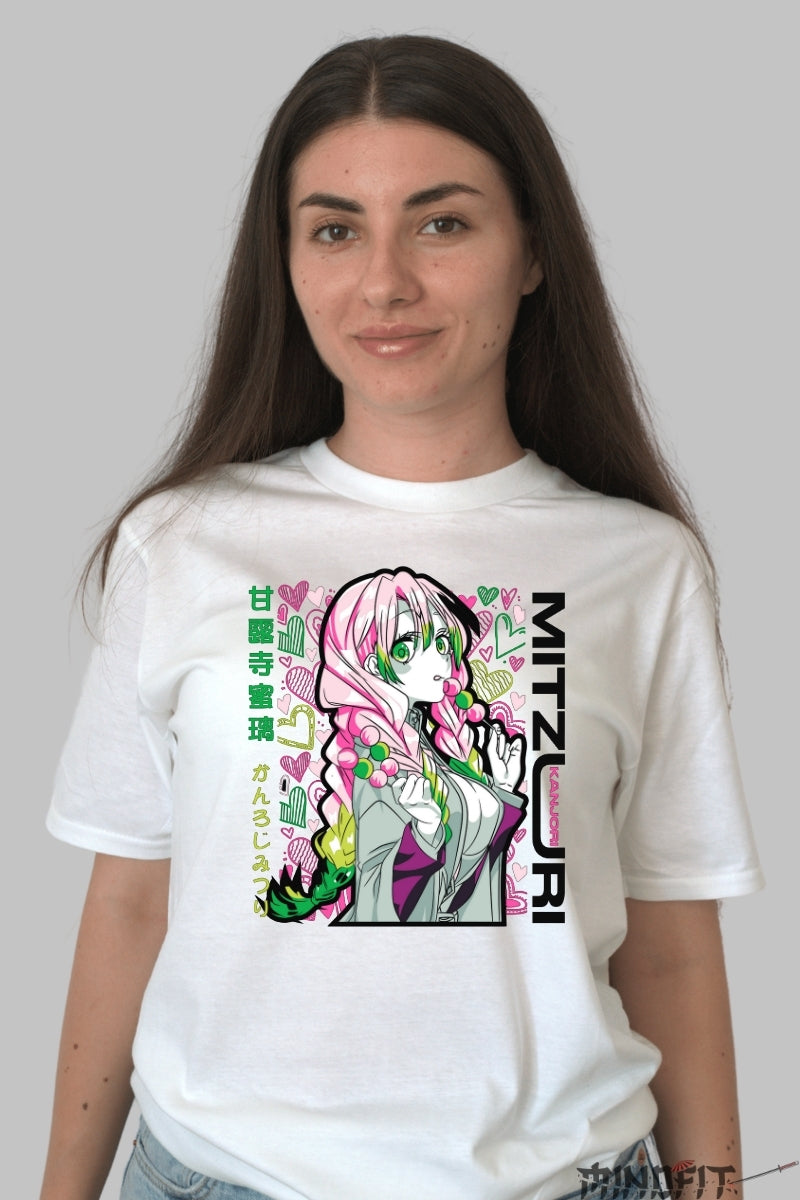 Tricou Anime Demon Slayer - Mitsuri Kanroji Love Hashira dama alb