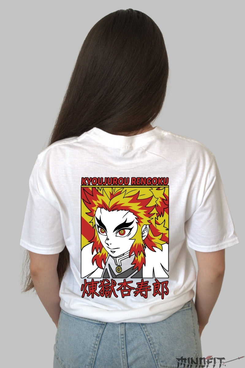 Tricou Anime Demon Slayer - Rengoku Art Power Dama alb