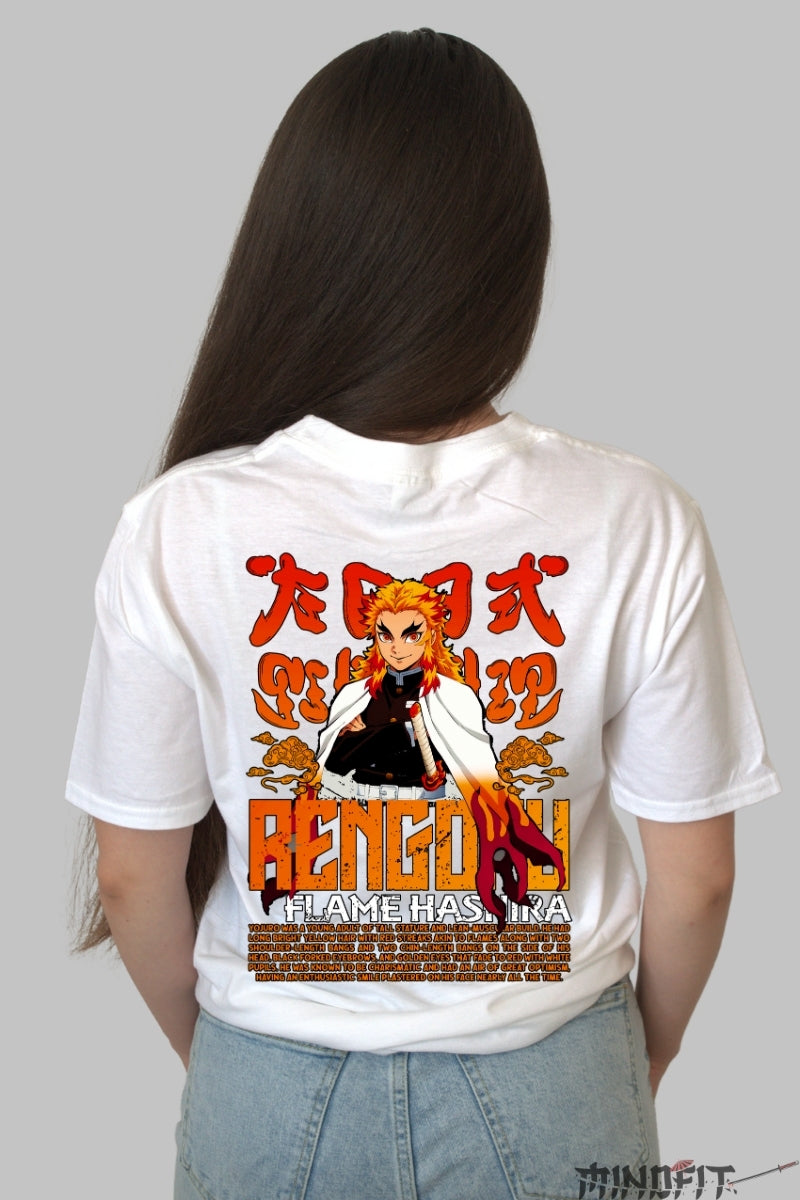 Tricou Anime Demon Slayer - Rengoku Flame Dama alb
