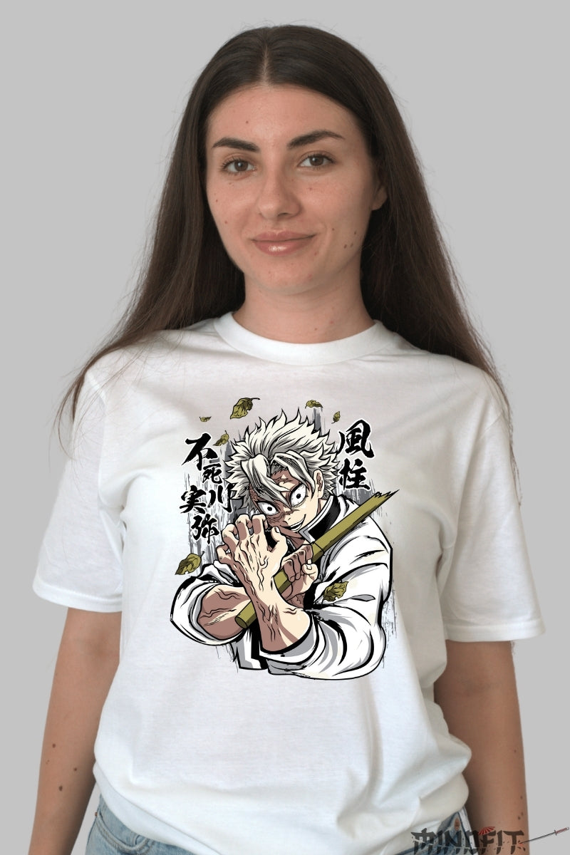 Tricou Anime Demon Slayer - Sanemi Shinazugawa Wild Wind dama alb