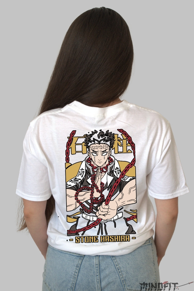 Tricou Anime Demon Slayer - Stone Hashira Power Dama alb