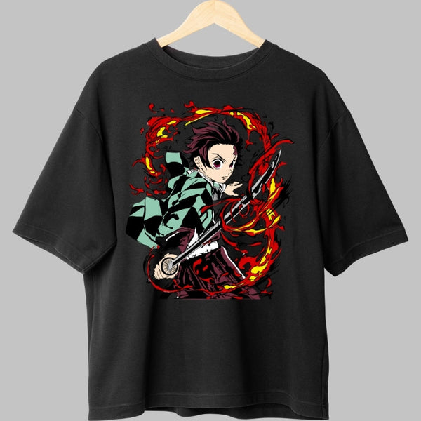Tricou Anime Demon Slayer - Tanjiro Kamado Flame Strike