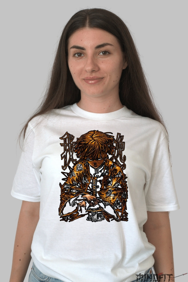 Tricou Anime Demon Slayer - Zenitsu Thunder Rage dama alb