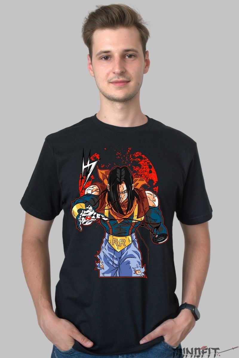 Tricou Anime Dragon Ball – Android 17 Red Ribbon barbat negru