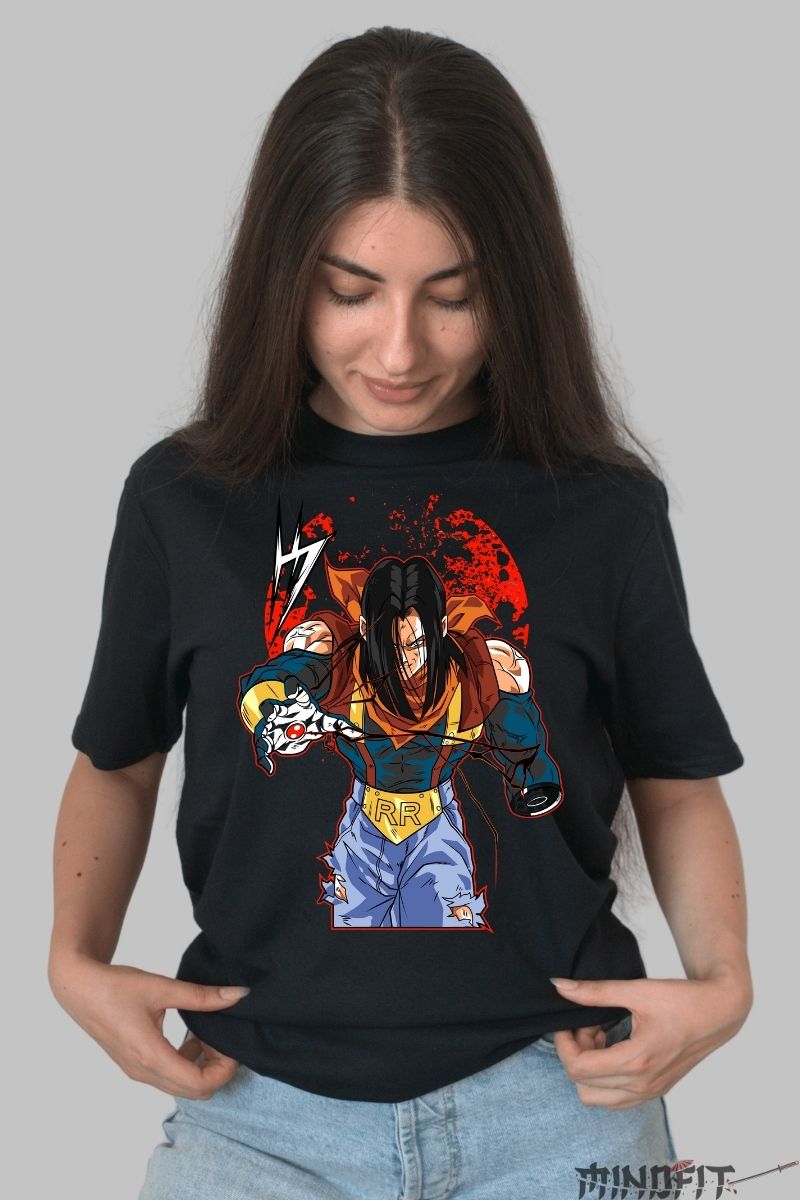 Tricou Anime Dragon Ball – Android 17 Red Ribbon dama negru