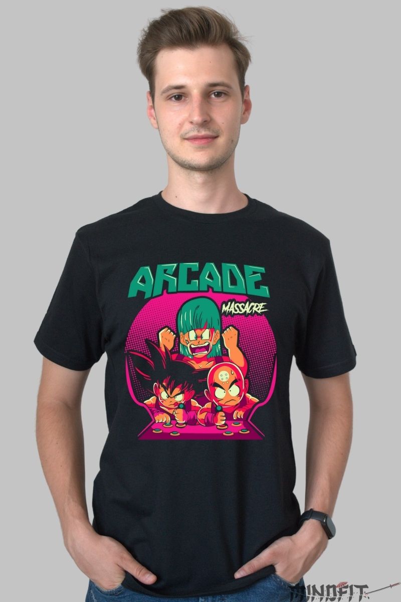 Tricou Anime Dragon Ball – Arcade Massacre Fun Mode barbat negru
