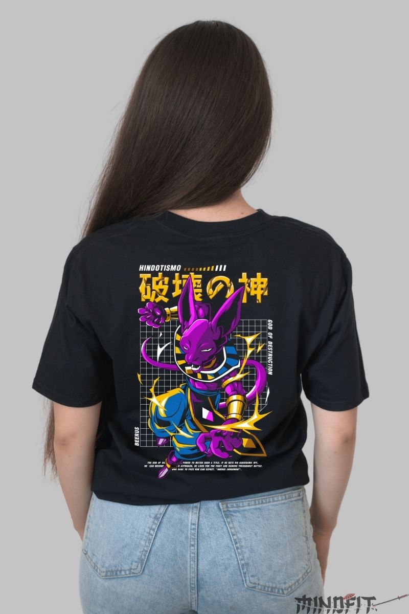Tricou Anime Dragon Ball – Beerus God of Destruction fata negru spate