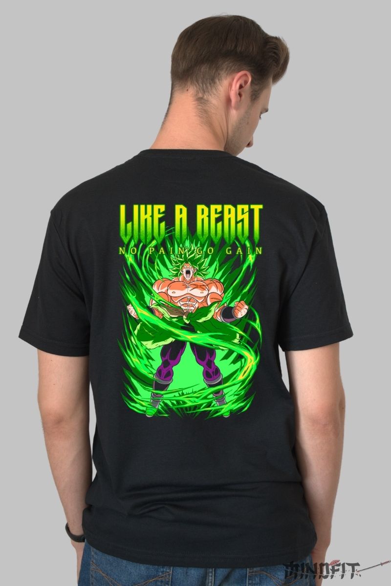 Tricou Anime Dragon Ball – Broly Like a Beast barbat negru spate