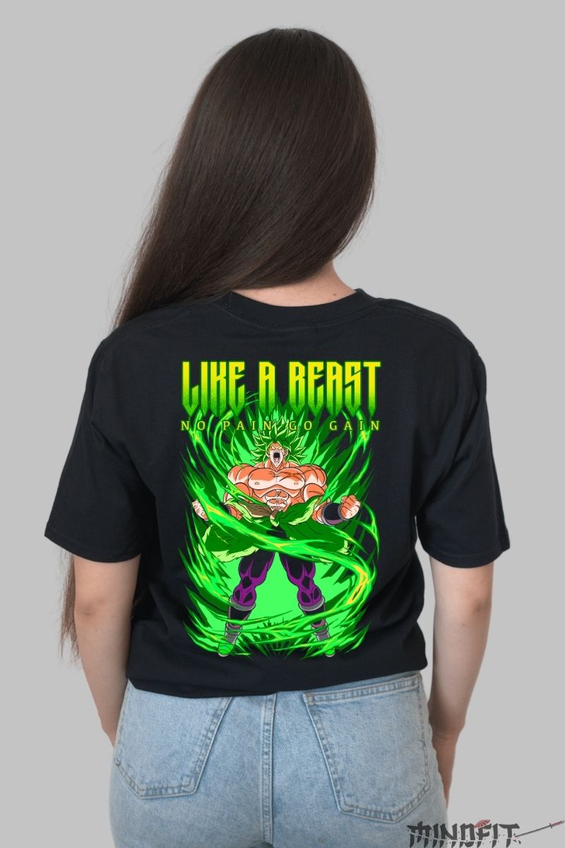 Tricou Anime Dragon Ball – Broly Like a Beast fata negru spate