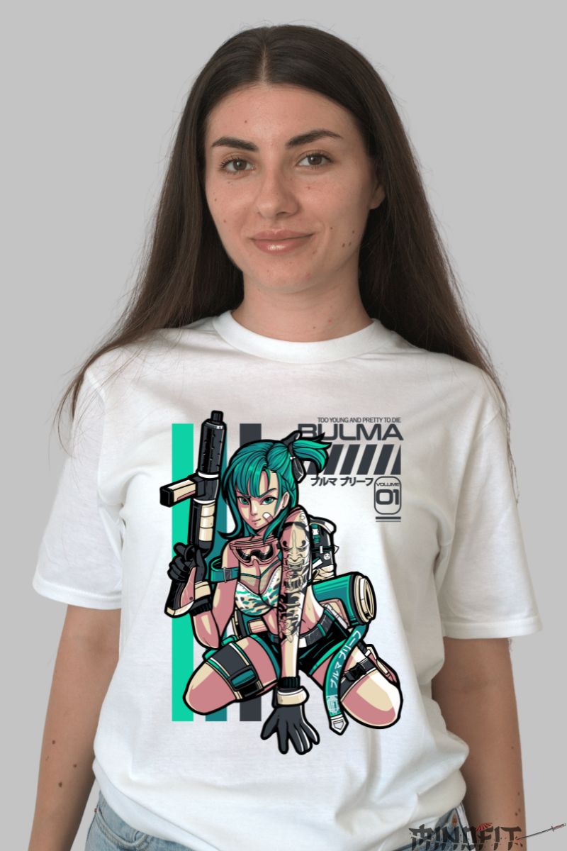 Tricou Anime Dragon Ball – Bulma Combat Style dama alb