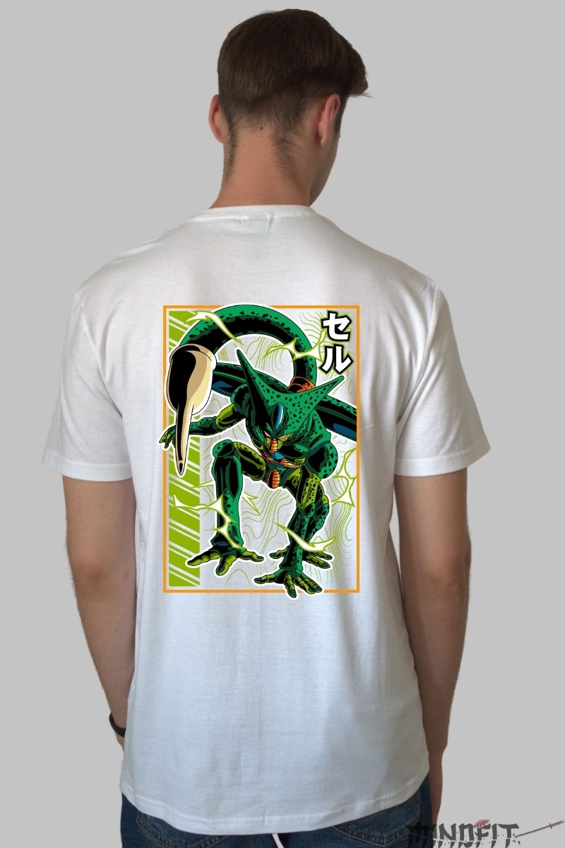 Tricou Anime Dragon Ball – Cell Forma Perfecta alb negru spate