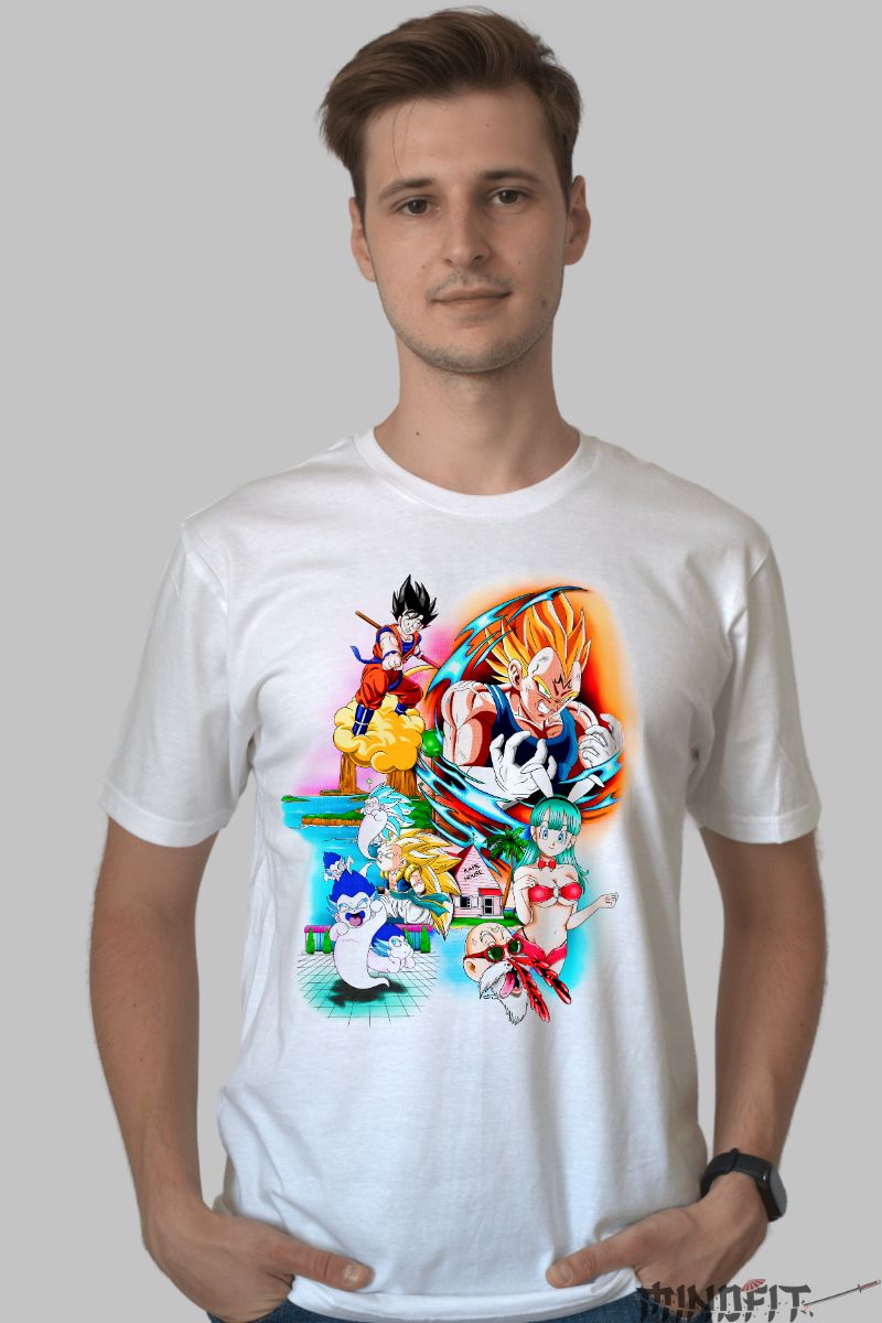 Tricou Anime Dragon Ball – Colaj Legendar barbat alb