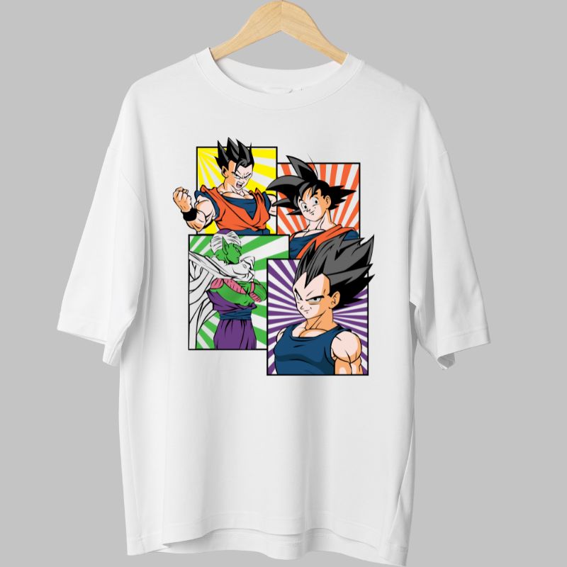 Tricou Anime Dragon Ball – Colaj Pop-Art Heroes alb