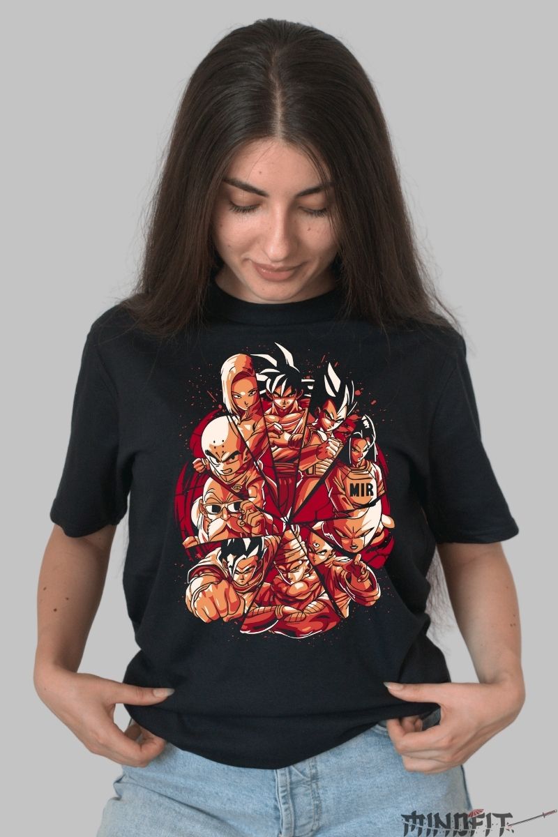 Tricou Anime Dragon Ball – Echipa Z in Actiune dama negru