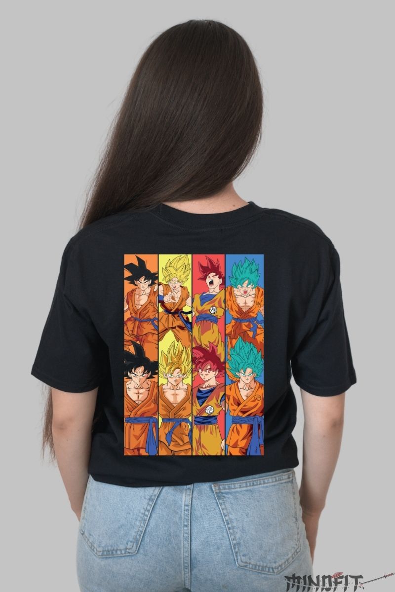 Tricou Anime Dragon Ball – Evolutia lui Goku fata negru spate