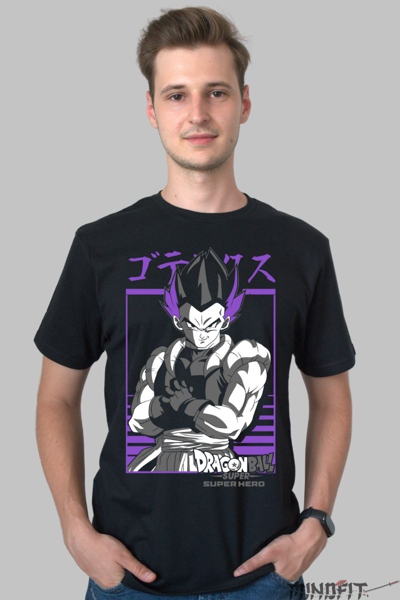 Tricou Anime Dragon Ball – Gogeta Purple Hero Mode barbat negru
