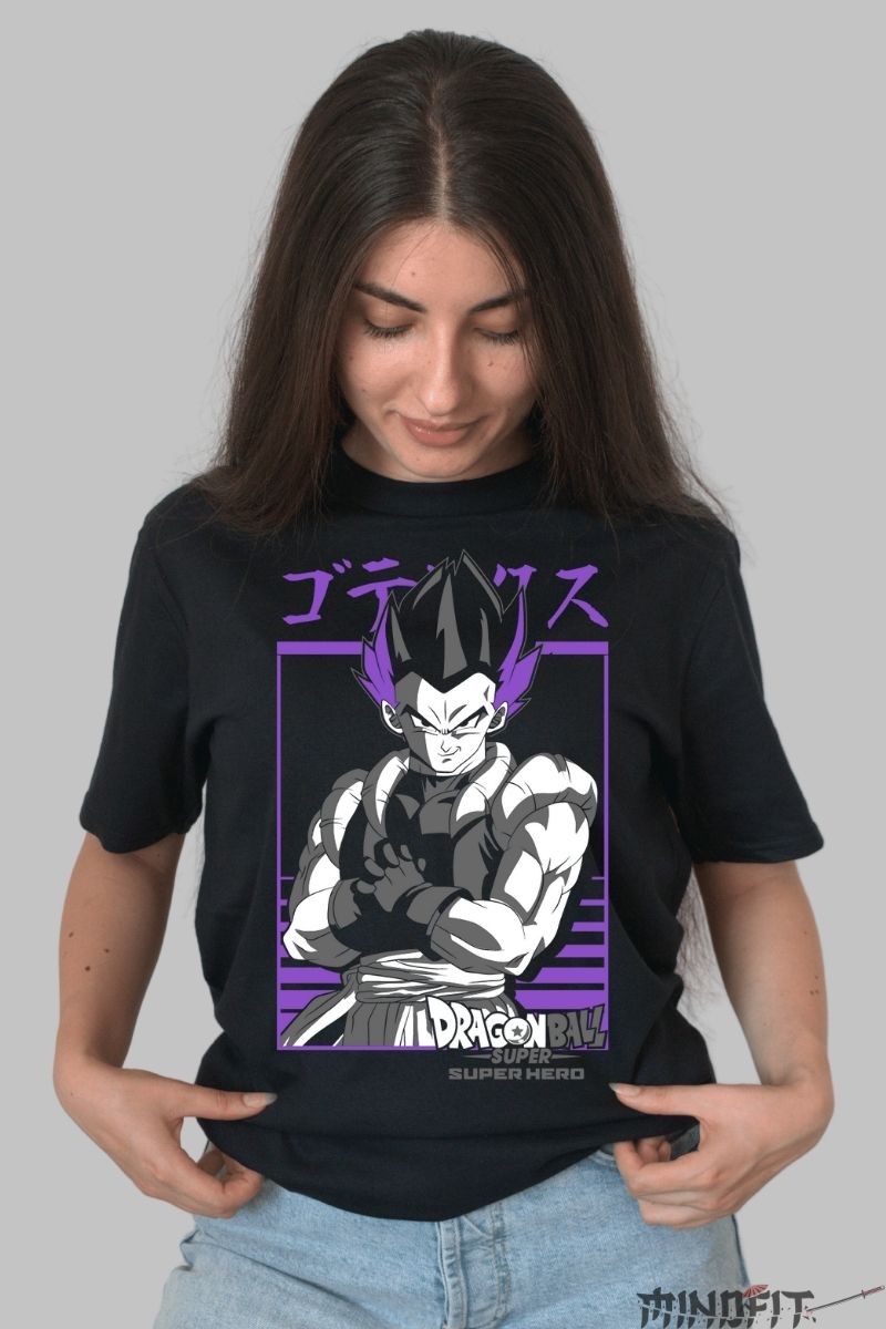 Tricou Anime Dragon Ball – Gogeta Purple Hero Mode dama negru