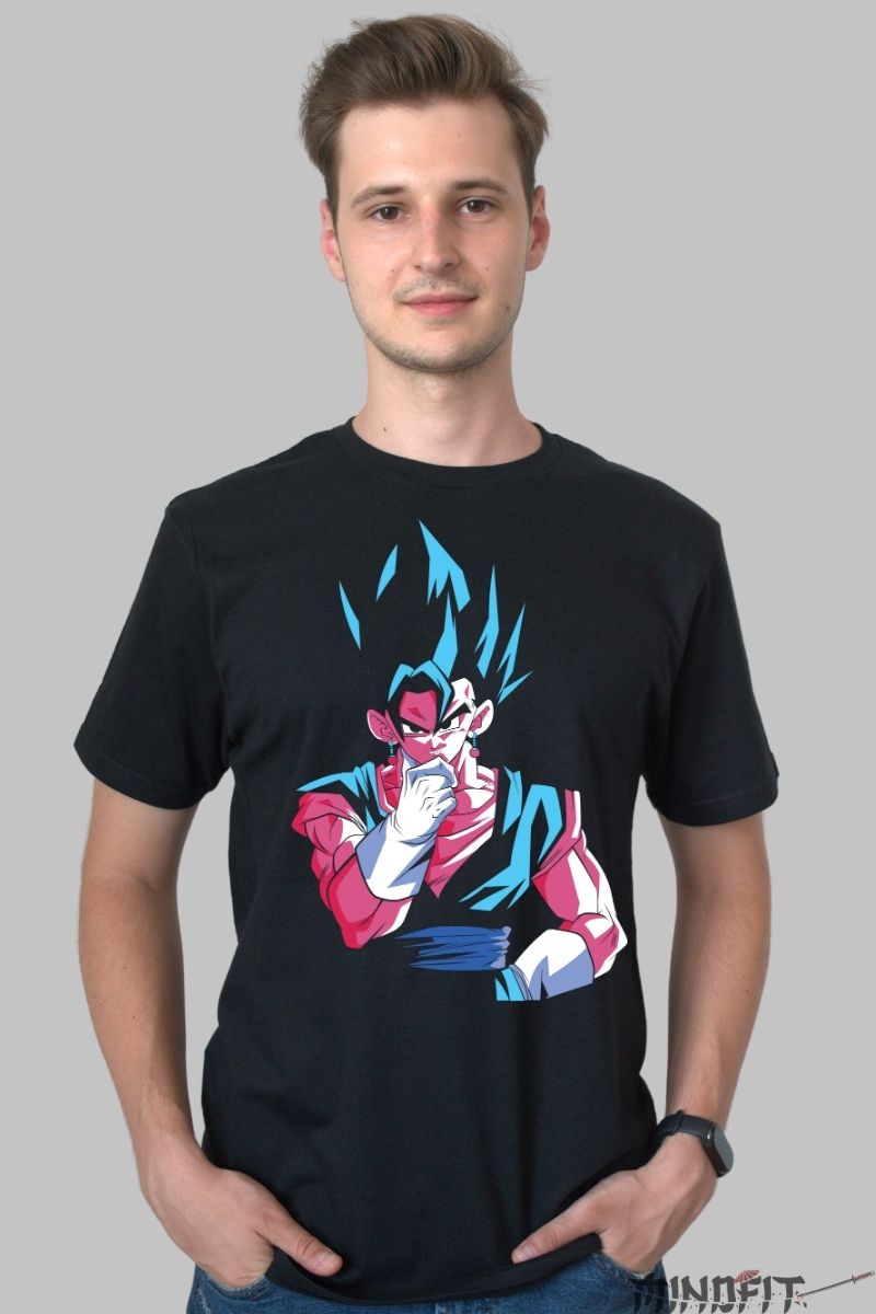 Tricou Anime Dragon Ball – Gogeta SS Blue Strategic Mode barbat negru