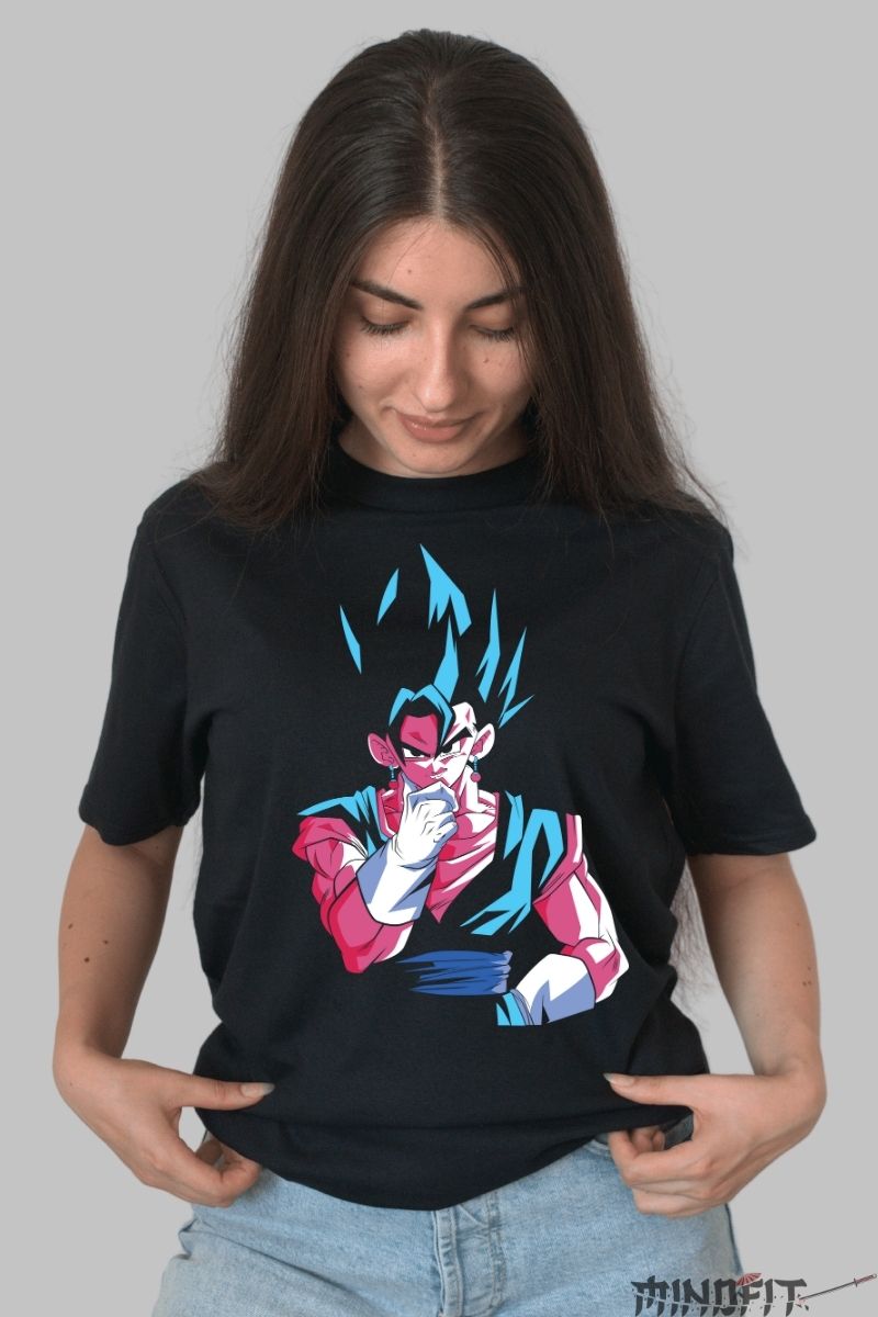 Tricou Anime Dragon Ball – Gogeta SS Blue Strategic Mode dama negru