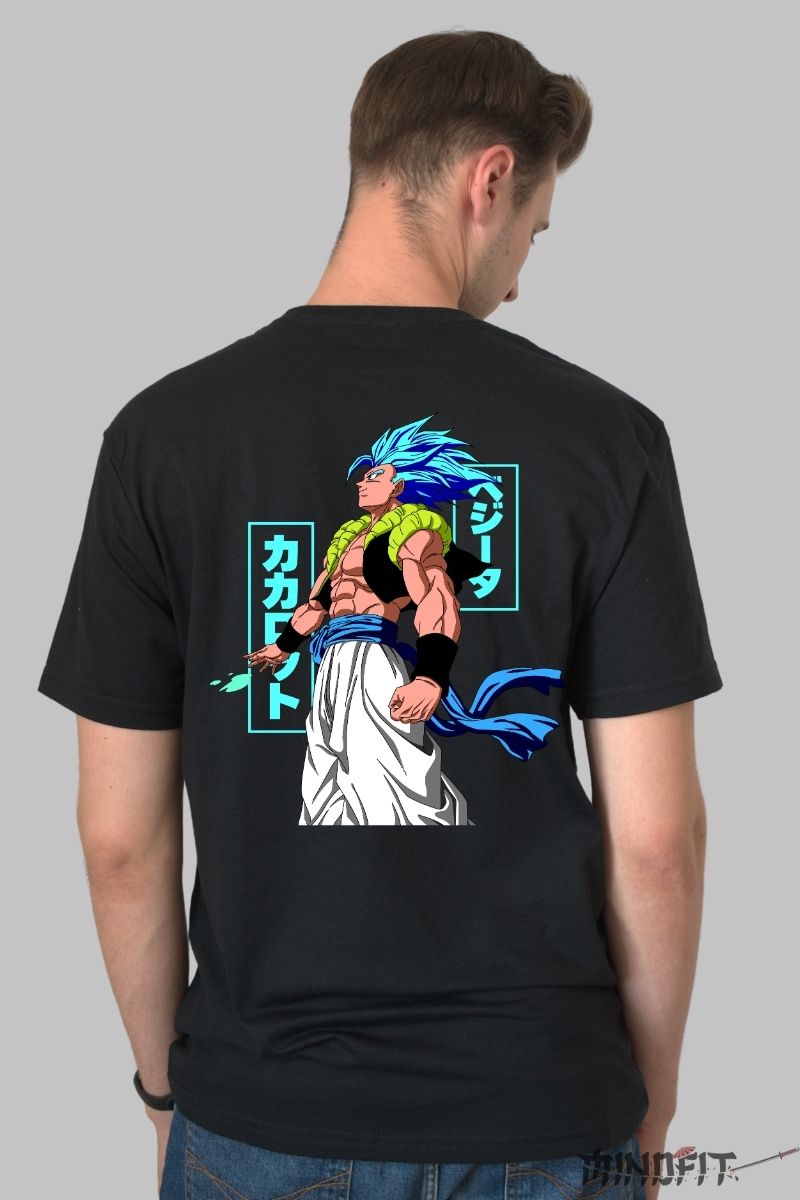 Tricou Anime Dragon Ball – Gogeta Super Saiyan Blue barbat negru spate