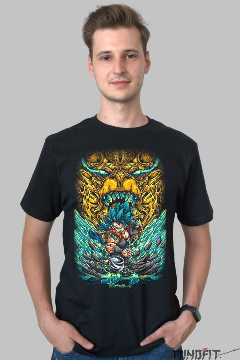 Tricou Anime Dragon Ball – Gogeta vs Dragonul Legendar barbat negru