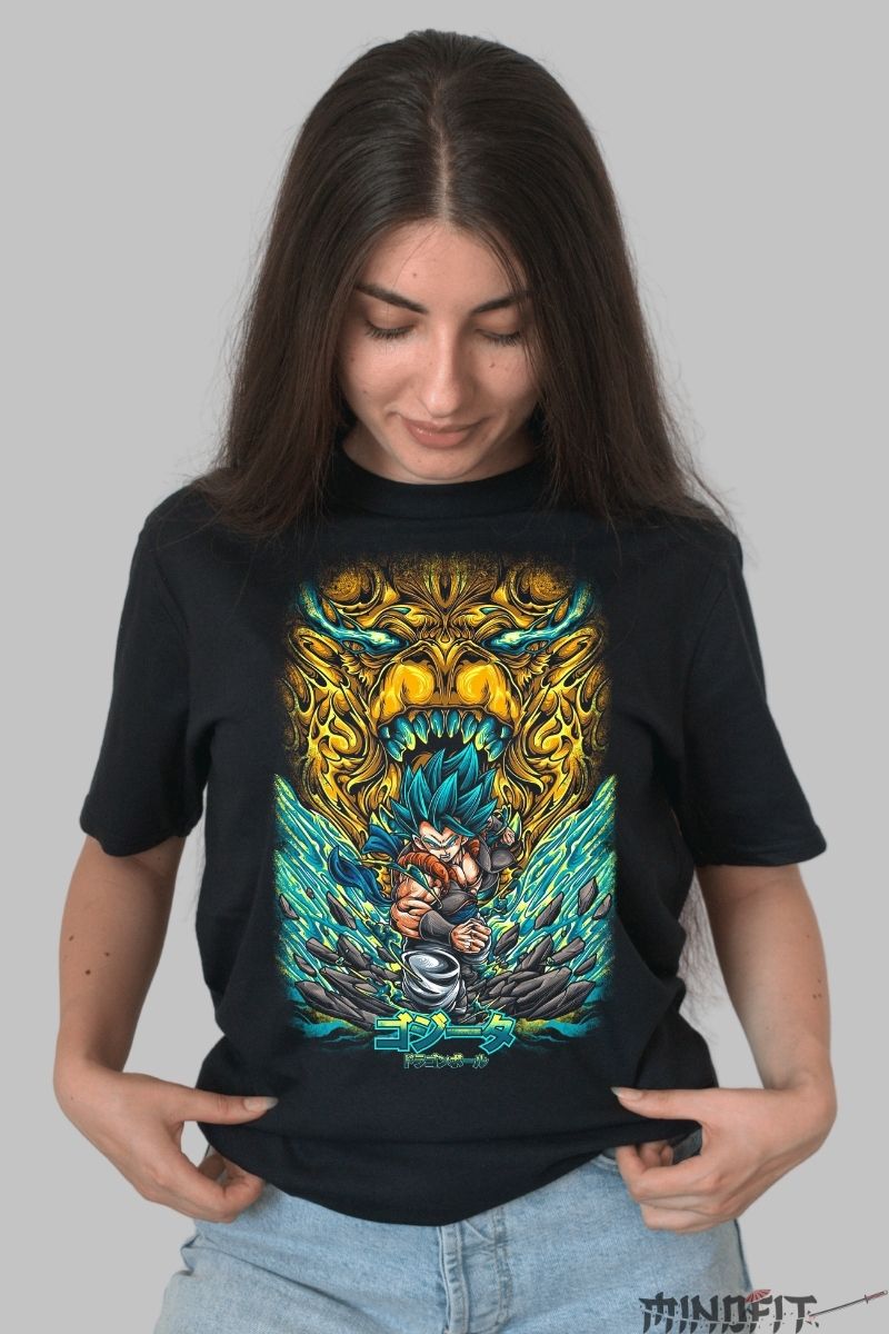 Tricou Anime Dragon Ball – Gogeta vs Dragonul Legendar dama negru