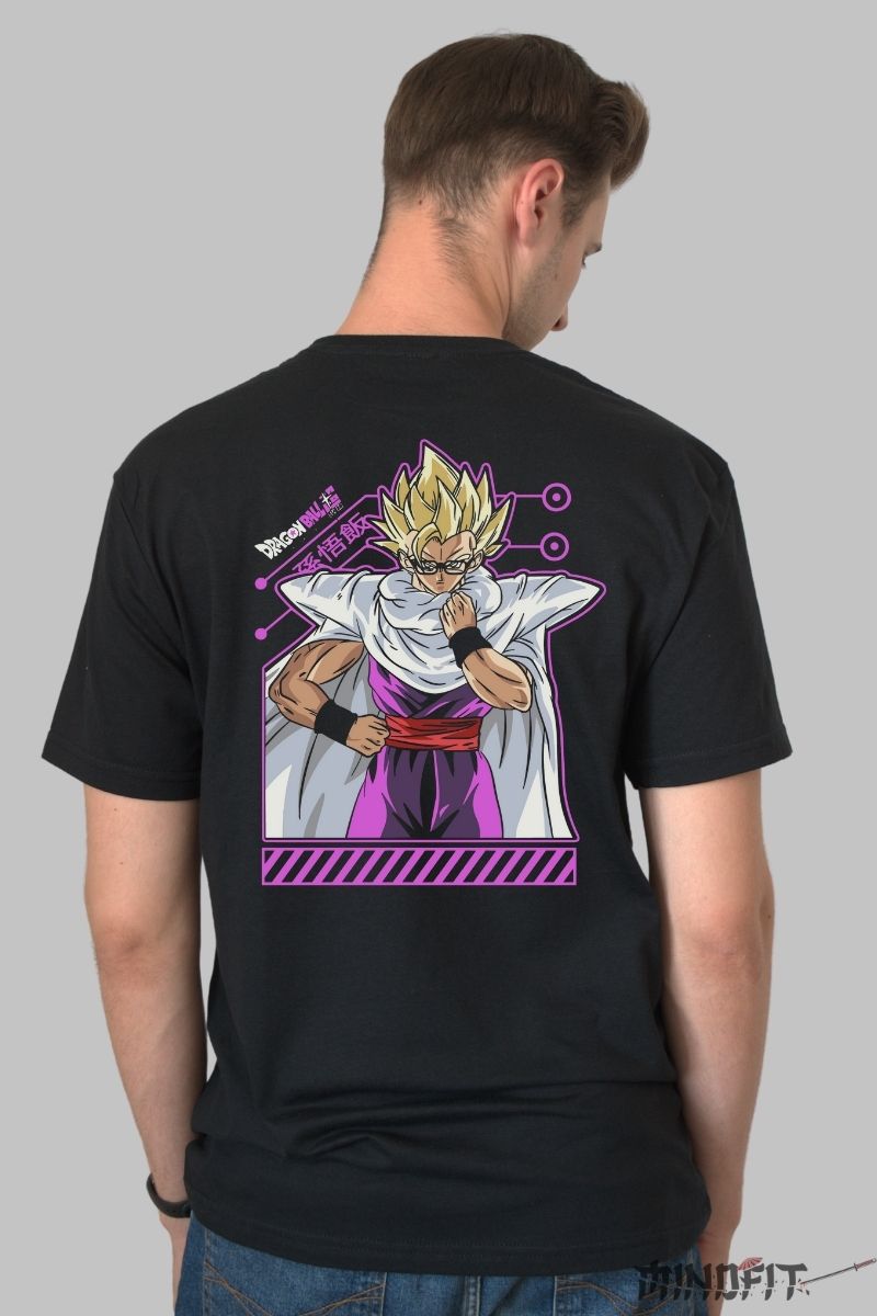 Tricou Anime Dragon Ball – Gohan Pregatit de Lupta barbat negru spate
