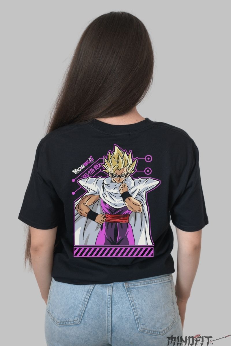 Tricou Anime Dragon Ball – Gohan Pregatit de Lupta fata negru spate