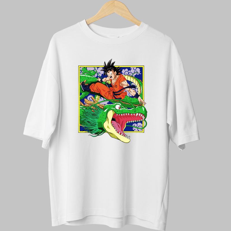 Tricou Anime Dragon Ball – Goku & Shenron Classic alb