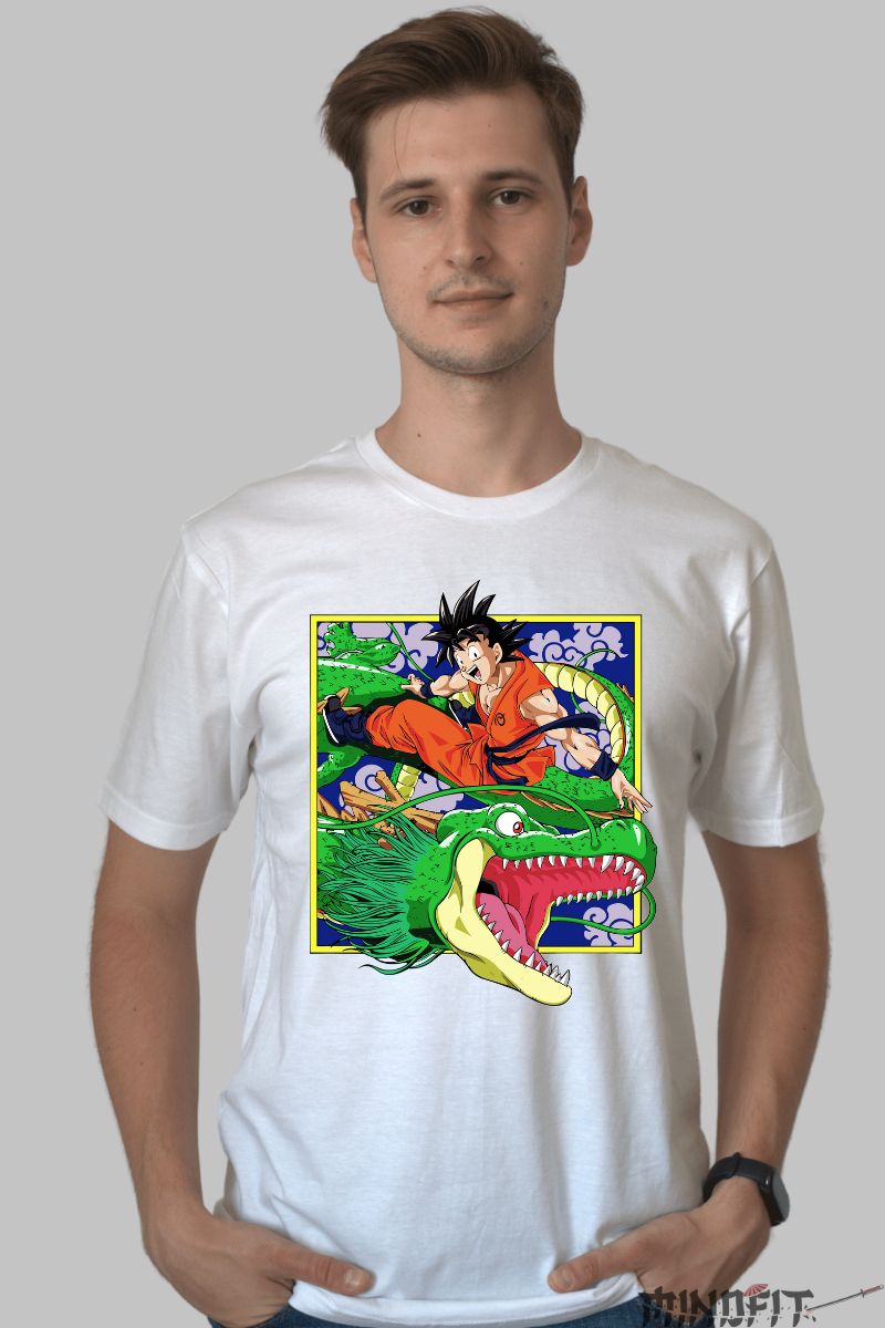Tricou Anime Dragon Ball – Goku & Shenron Classic barbat alb