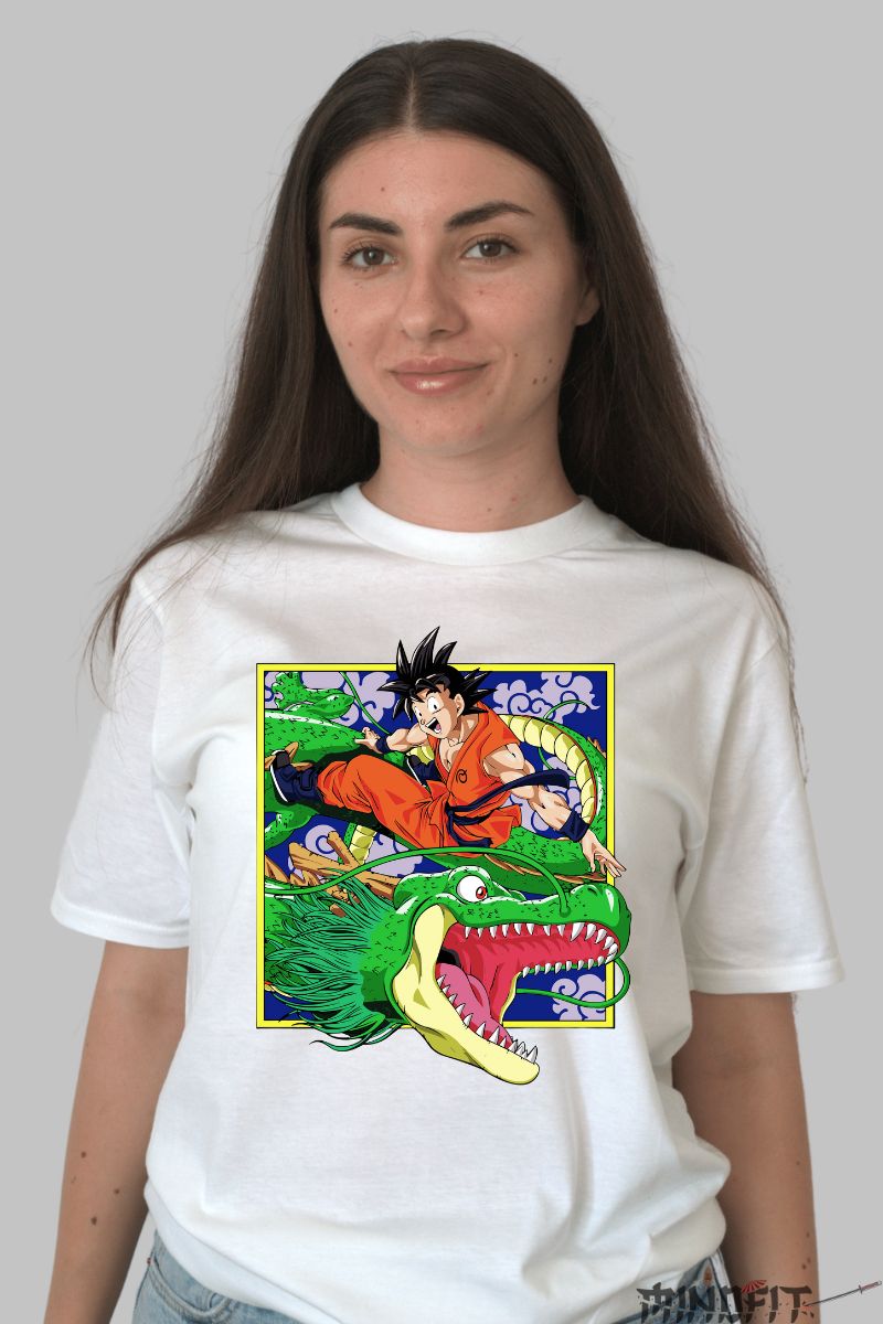 Tricou Anime Dragon Ball – Goku & Shenron Classic dama alb