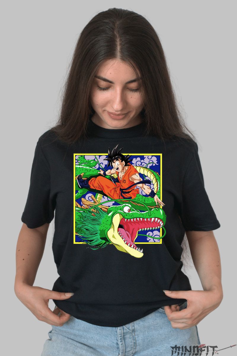 Tricou Anime Dragon Ball – Goku & Shenron Classic dama negru