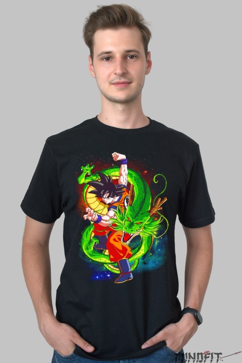 Tricou Anime Dragon Ball – Goku & Shenron Cosmic Wish barbat negru