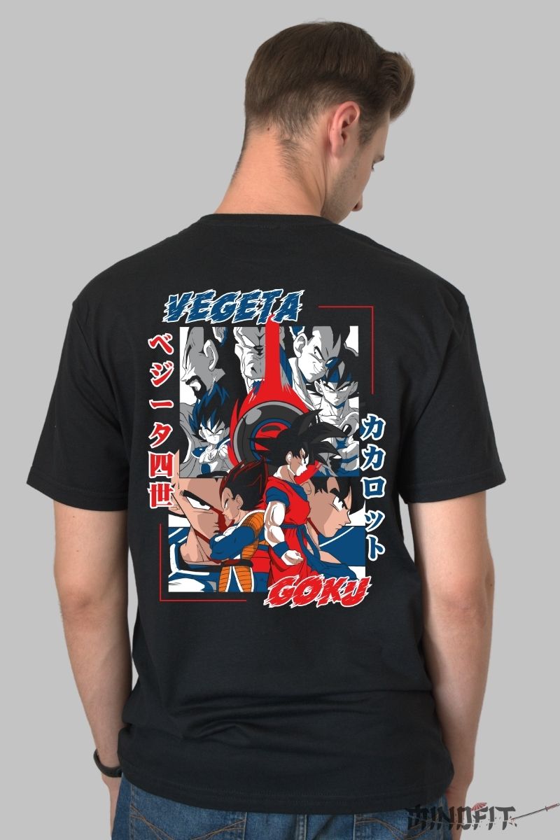Tricou Anime Dragon Ball – Goku & Vegeta Rivalitate Eternă barbat negru spate