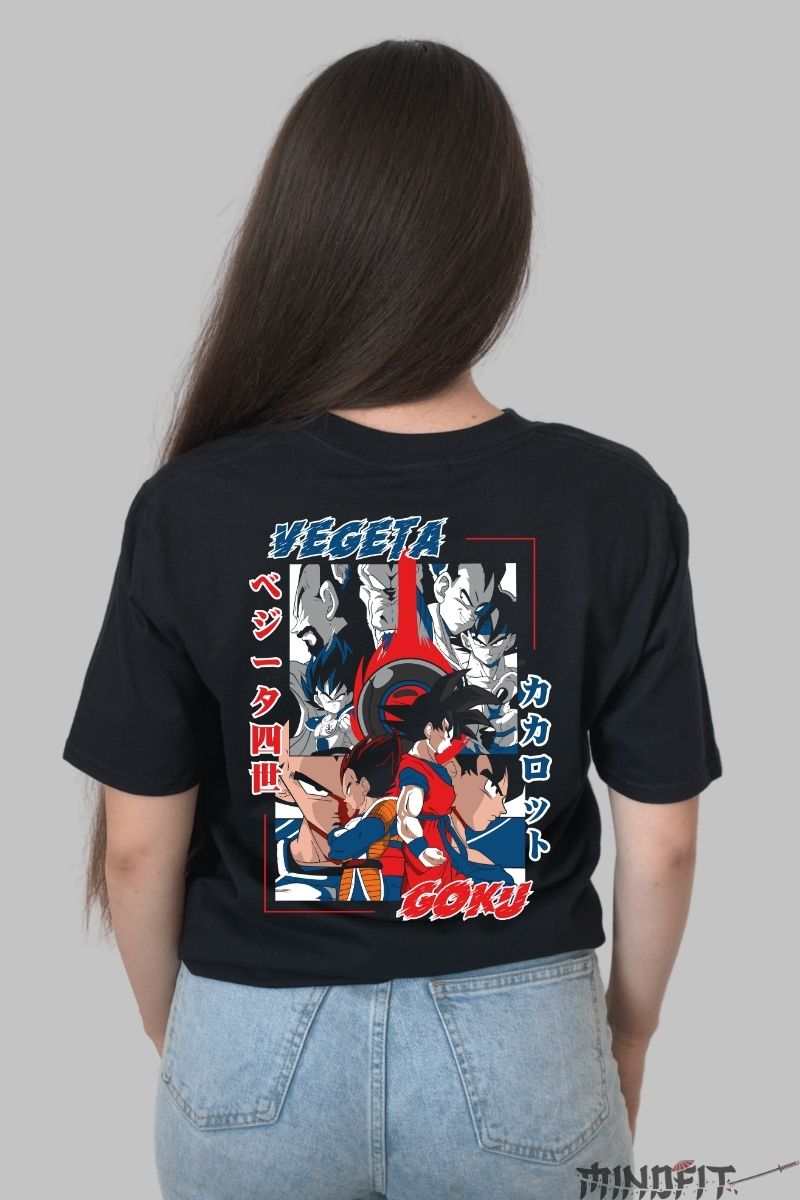 Tricou Anime Dragon Ball – Goku & Vegeta Rivalitate Eternă fata negru spate