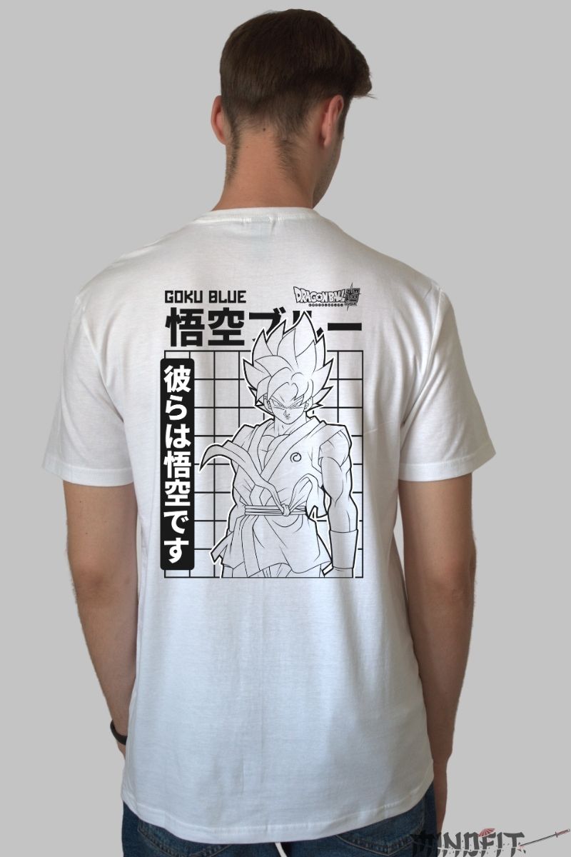 Tricou Anime Dragon Ball – Goku Blue Monocrom alb negru spate