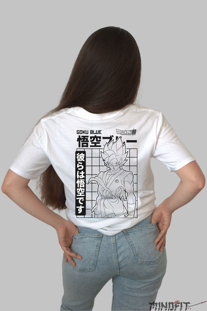 Tricou Anime Dragon Ball – Goku Blue Monocrom alb negru spate