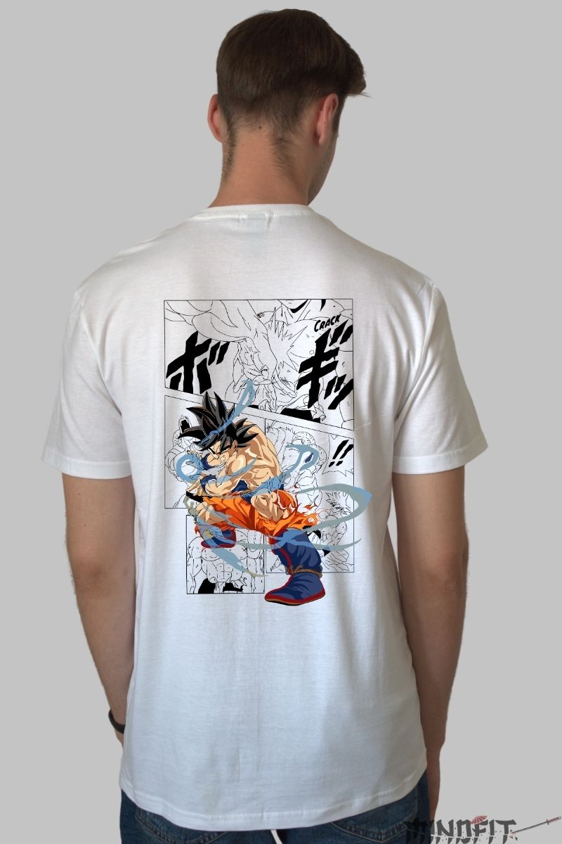 Tricou Anime Dragon Ball – Goku Manga Aura alb negru spate